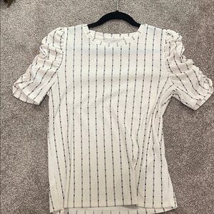 LOFT Ivory and Black Pinstripe Blouse